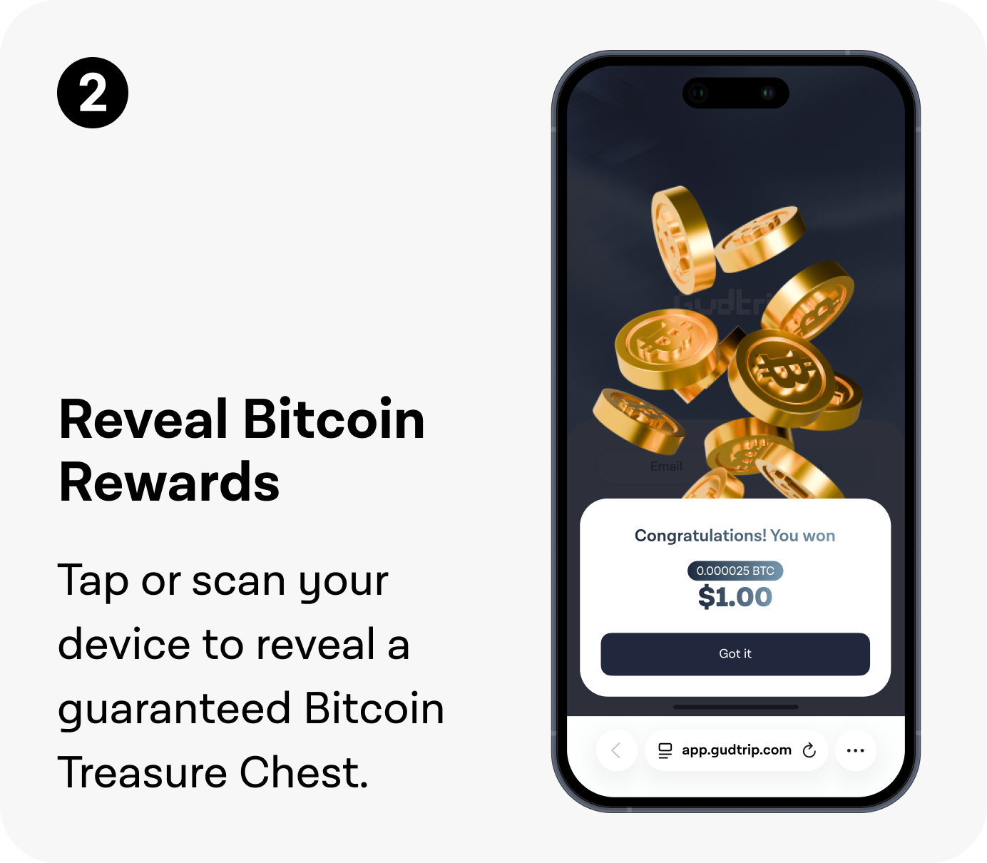 Reveal Bitcoin rewards after tapping or scanning Gudtrip